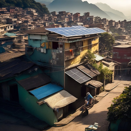 photovoltaic solar panels on slum hood for clean and cheap energy illustration generative aiの素材