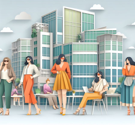 brightly lit Modern Office Setting With Employees Engaged in Various Activities During Work Hoursの素材