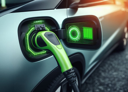 Electric hybrid vehicle car ev fast charging battery GUI graphical user interface plug, clean energy...