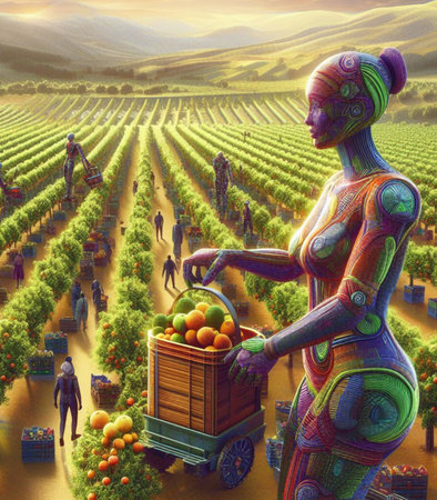 robot working in the farm vegetable garden to grow produce for human consumption generatedの素材