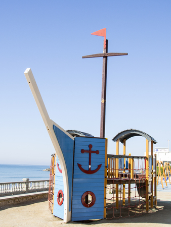 Children`s playground with boat shapeの写真素材