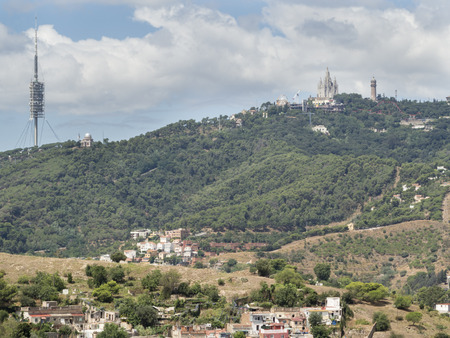 View of the Tibidabo mountain in Barcelona, Spainの写真素材