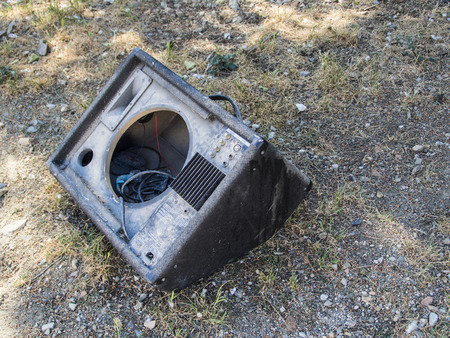 Television scrapped in a landfillの写真素材