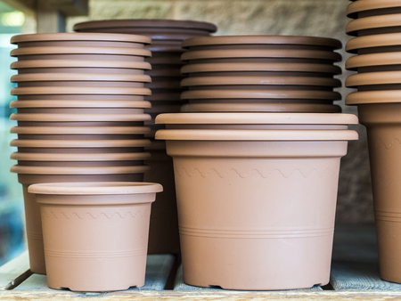 Plastic pots stacked one inside the otherの写真素材