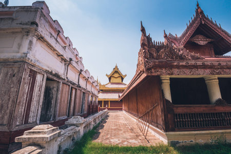 Within the compounds of the Mandalay Palace in Myanmarの写真素材