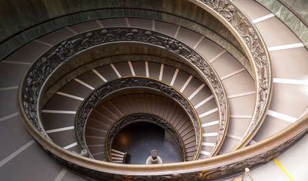 The modern Bramante Staircase in the Pio-Clementine Museum in Vaticanのeditorial素材