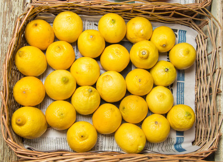 Colorful Display Of Lemons In Market, in boxの写真素材