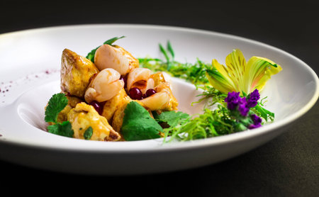 Salad with meat and shiitake mushrooms with sauce