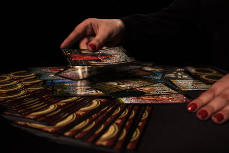 Witch ritual with cards darkの写真素材