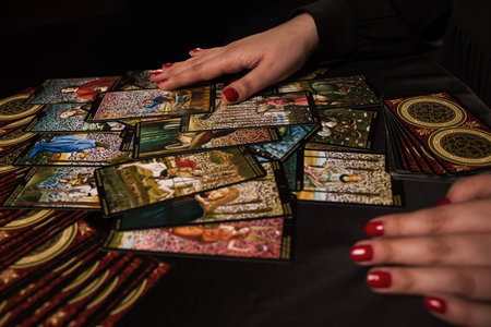 Witch ritual with cards dark