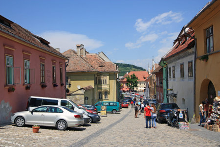 Sighisoara, Romania, June 7, 2014 - The historic centre of Sighisoara is a Unesco Heritage Site....