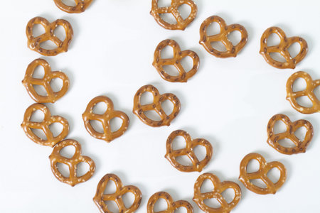 pretzels displayed in shape of pretzel  shot from aboveの写真素材