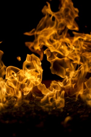 a macro shot of a flame emitting from a glass fire pit の写真素材
