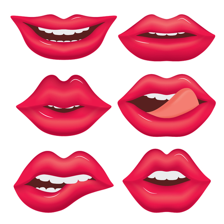 Set of female lips on a white background. Various emotions.のイラスト素材