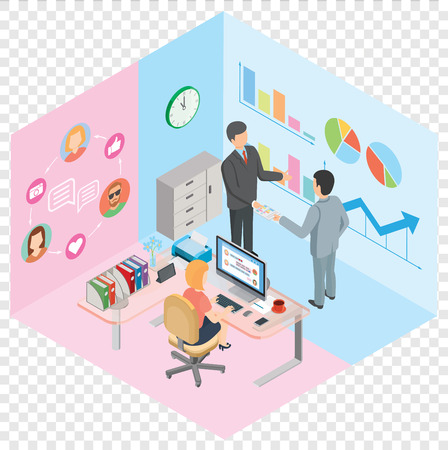 Life in the office, the work of men and women in the same room.のイラスト素材