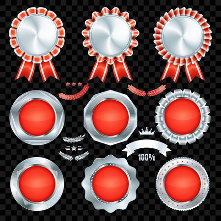 Set of excellent quality red empty badges with silver border.のイラスト素材