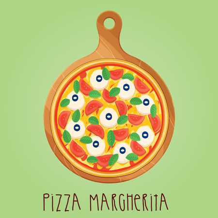 The real Pizza Margherita on wooden boardのイラスト素材