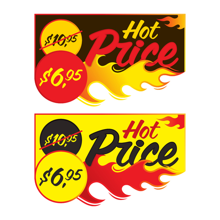 Hot price vector flaming labels stickers banners symbols templates designs. Vector illustrationのイラスト素材