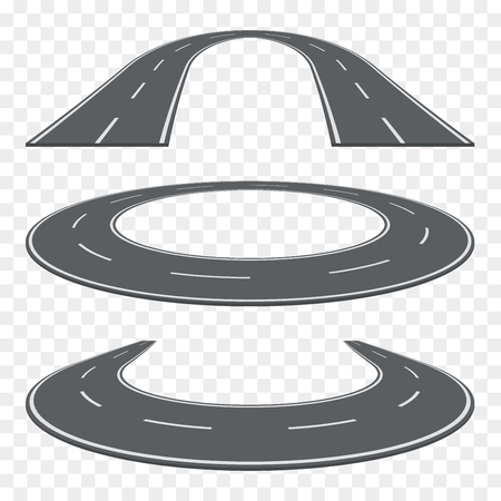 Set of curved asphalt road in perspective. Highway icons.のイラスト素材