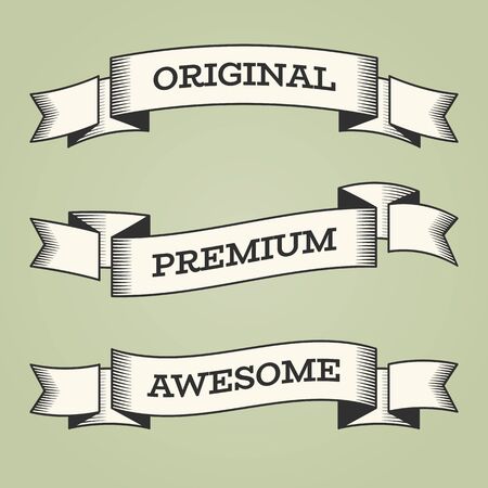 Set of trendy vector vintage retro styled ribbons, banners.のイラスト素材