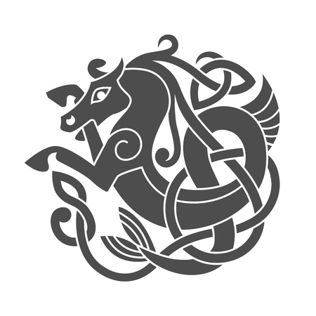 Ancient celtic mythological symbol of sea horse.のイラスト素材