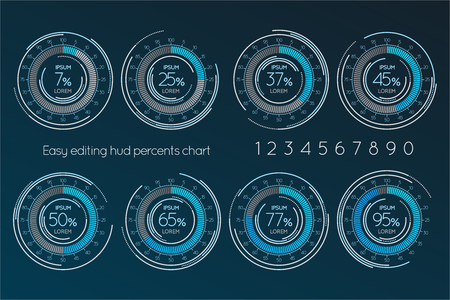 Futuristic digital percentage easy editing scale. Set of Infographics elements. Vector illustration.のイラスト素材