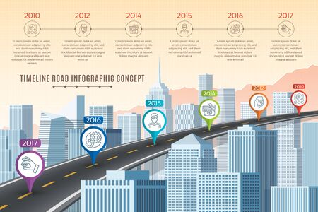 Timeline infographic road concept on similar New York City skyliのイラスト素材