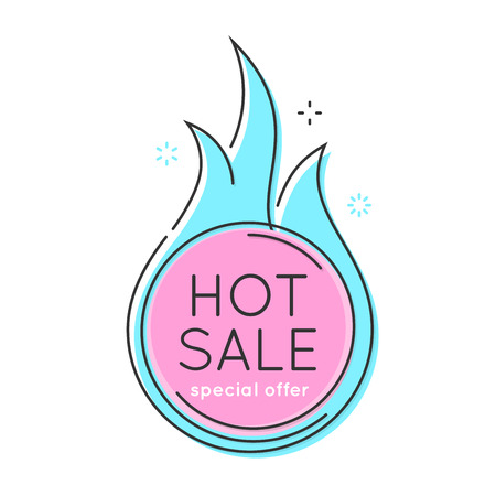 Flat style minimal trendy bubble shaped banner, price tag, fire sale sticker, badge. Vector illustration.のイラスト素材