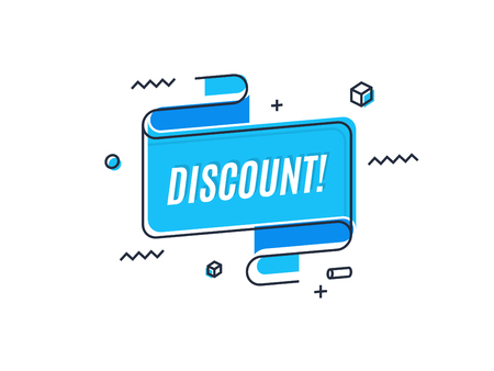 Flat linear promotion ribbon banner, scroll,  price tag, discounのイラスト素材