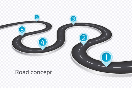 Winding 3d road infographic concept on a white background. Timeline template. Vector illustrationのイラスト素材