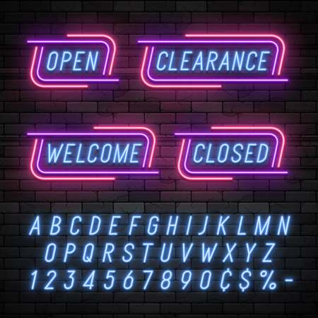 Neon light linear promotion ribbon banner, price tag, discount. Swatch color controlのイラスト素材