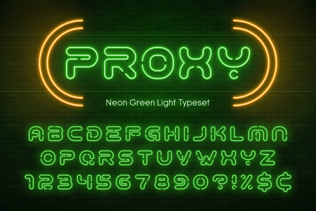 Neon light alphabet, futuristic extra glowing font. Exclusive swatch color control.のイラスト素材