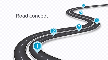 Winding 3D road concept on a transparent background. Timeline template. Vector illustrationのイラスト素材