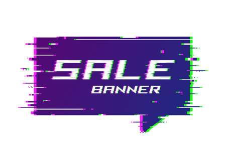 Vector distorted glitch style promotion banner, price tag, speech bubble, sticker, badge, posterのイラスト素材