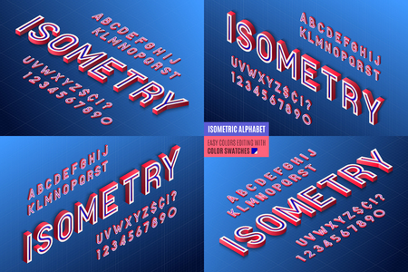 Isometric alphabet 4 in 1. 3d letters and numbers. Color swatches control.のイラスト素材