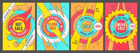 Retro-futuristic sales background, promotion banner, layout. Color swatches control.のイラスト素材