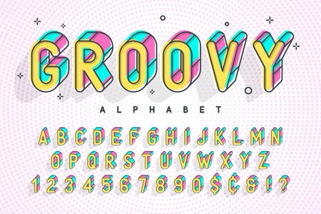 Trendy display font popart design, alphabet, letters and numbers. Swatch color controlのイラスト素材