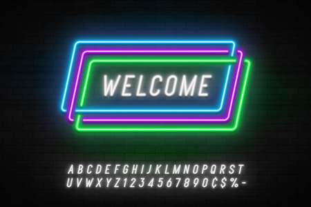 Neon light linear promotion ribbon banner, price tag, discountのイラスト素材