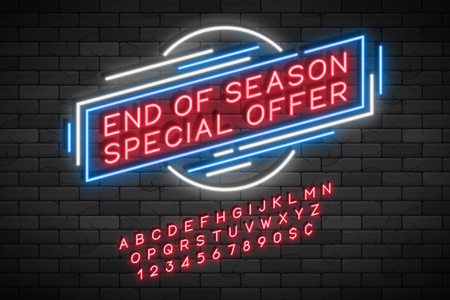 Neon light linear promotion ribbon banner, price tag, discountのイラスト素材