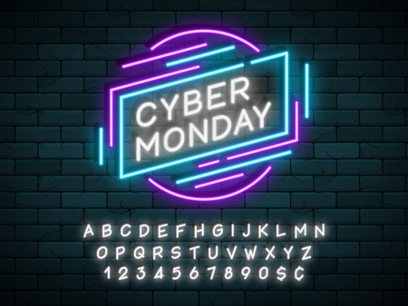 Neon light linear promotion ribbon banner, price tag, discountのイラスト素材