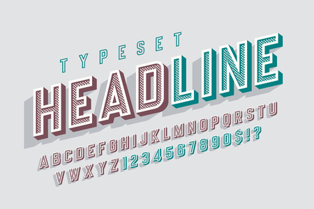 Condensed original 3d retro display font, alphabetのイラスト素材