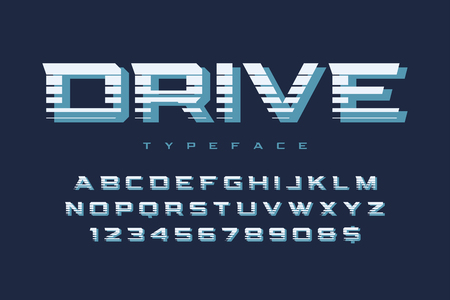 Drive display font design, alphabet, typeface, letters and numbers, typography.のイラスト素材