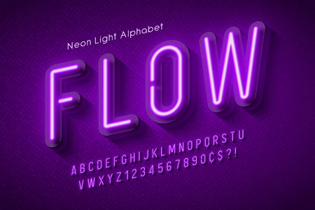 Neon light alphabet, multicolored extra glowing font.のイラスト素材