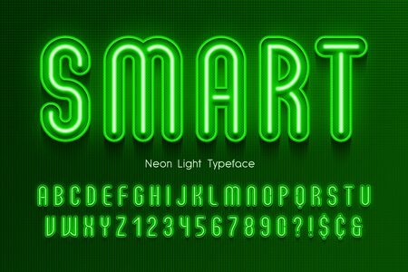 Neon light 3d alphabet, extra glowing font.のイラスト素材