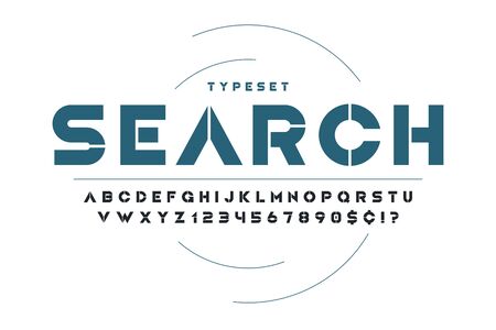 Stencil futuristic sci-fi alphabet, creative characters set.のイラスト素材