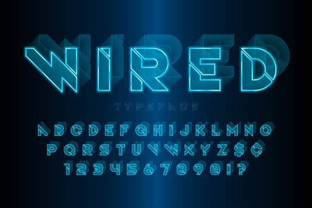 Glowing 3d futuristic sci-fi alphabet, creative characters set.のイラスト素材