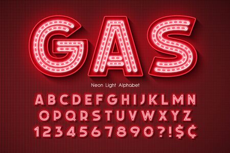 Neon light 3d alphabet, extra glowing font.のイラスト素材