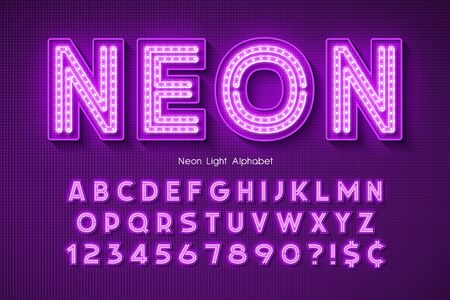 Neon light 3d alphabet, extra glowing font.のイラスト素材