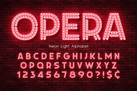 Neon light 3d alphabet, led extra glowing font.のイラスト素材