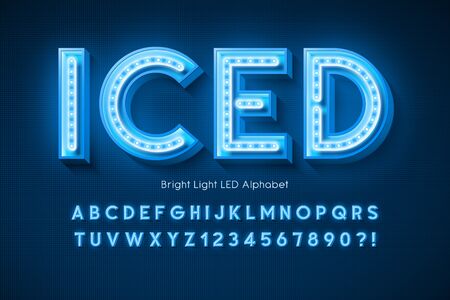 Neon light 3d alphabet, extra glowing modern font.のイラスト素材